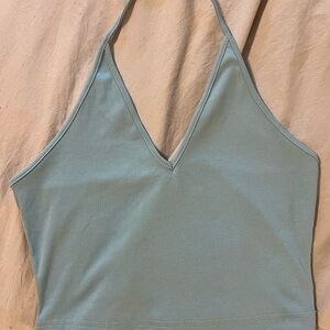 Halter Neck Ribbed Top in Light Green